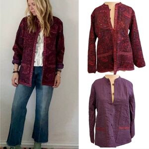 DANISH Anthro Vintage Quilted Reversible Jacket Blazer Beetroot Red Plum Large